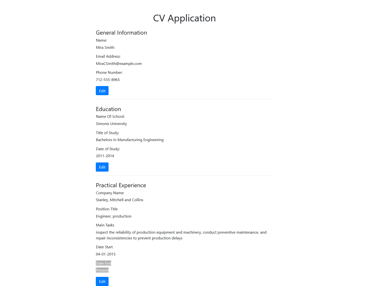 Filled CV Application Form