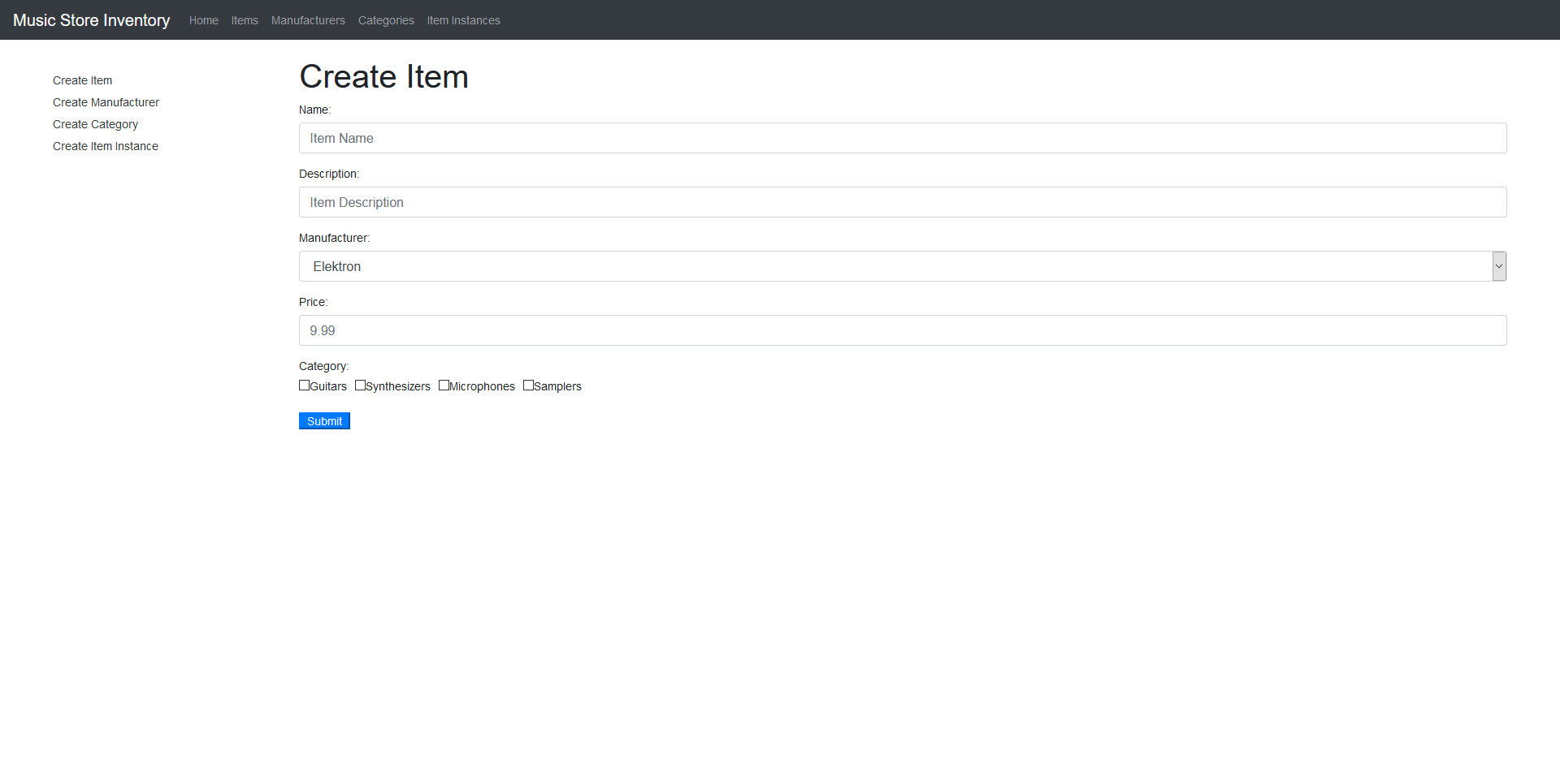 Item creation form